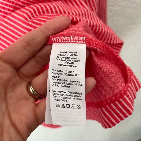 J. Crew Top Women's XL Red Square Neck Knit Seersucker Preppy Coastal AW133 - Picture 7 of 8